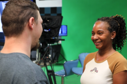 Sherelle working on set with JDS Creative Academy’s production team during her externship program.