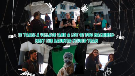 Haunted Studio team setting up fog machines and Halloween decorations at JDS Creative Academy. Haunted Studio team setting up fog machines and Halloween decorations at JDS Creative Academy.