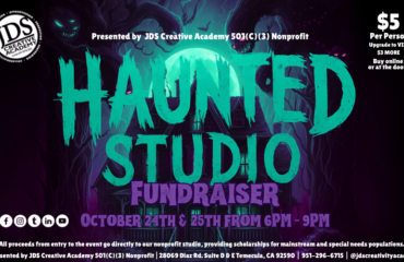 Haunted Studio Temecula 2025 poster promoting JDS Creative Academy’s Halloween fundraiser and community event.