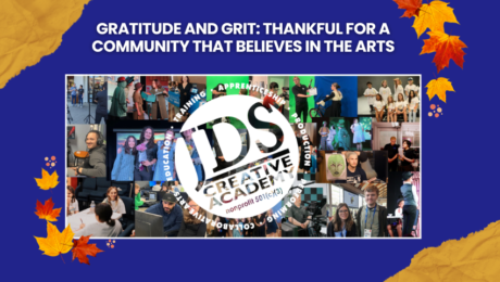 Students and instructors at JDS Creative Academy smiling together during a fall arts class.