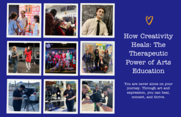 Diverse students engaging in visual arts, performing arts, and digital media projects, expressing creativity, confidence, and collaboration in an inclusive classroom environment