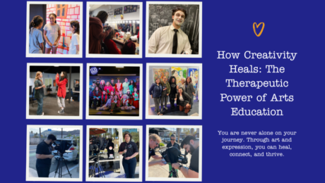 Diverse students engaging in visual arts, performing arts, and digital media projects, expressing creativity, confidence, and collaboration in an inclusive classroom environment