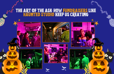 Guests enjoying Haunted Studio fundraiser event celebrating creativity and community
