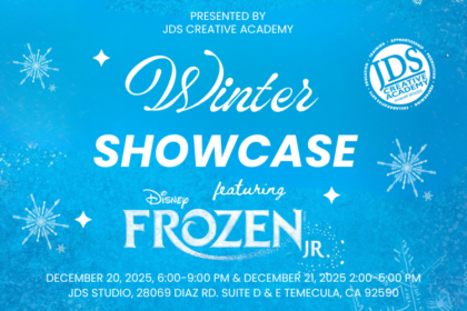 DS Creative Academy students performing in Frozen Jr., showcasing costumes, stage set, and excitement.