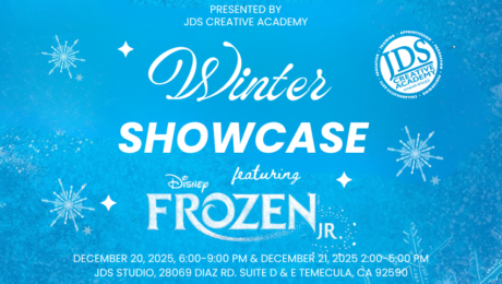 DS Creative Academy students performing in Frozen Jr., showcasing costumes, stage set, and excitement.