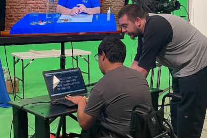 Students collaborating on a digital media project at JDS Creative Academy, learning video production and creative storytelling