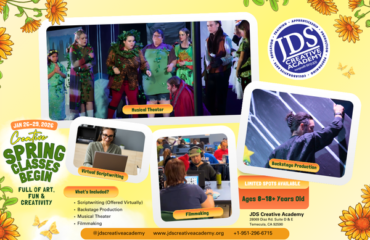 Students exploring acting, musical theater, and filmmaking in a spring creative class at JDS Creative Academy