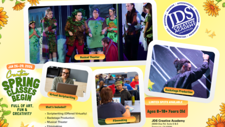 Students exploring acting, musical theater, and filmmaking in a spring creative class at JDS Creative Academy