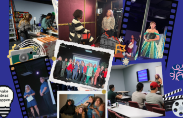 Entrepreneurs and creatives collaborating on a digital media project at JDS Studio